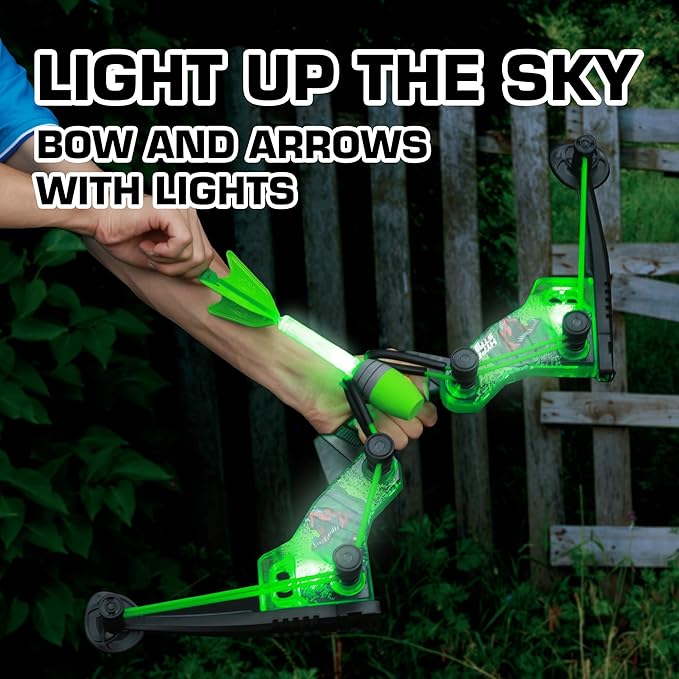 Zing HyperStrike Dominator Light Up Bow Archer Pack, Light Up Bow and Light Up Zonic Whistle Arrows, Shoots Arrows Over 200ft, Outdoor Play with Friends and Family, for Ages 14+ (Green)