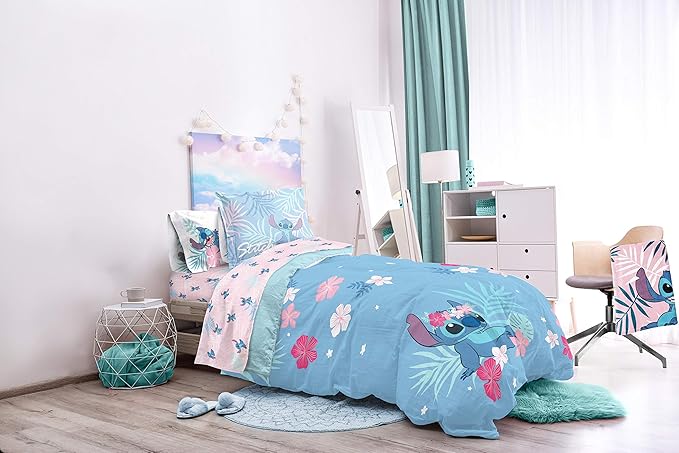 Disney Lilo & Stitch Paradise Dream Twin Comforter & Sham Set - Super Soft Kids Reversible Bedding - Fade Resistant Microfiber (Official Disney Product)