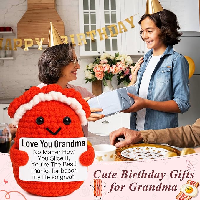 Mini Birthday Grandma Gifts from Granddaughter Grandson Christmas Thanksgiving Day Gift for Grandma Cute Handmade Crochet Bacon Gifts for New Nana Gigi Grammy Grandmother Christmas Stocking Ideas