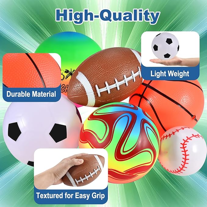 6 Pcs Outside Toys Balls for Toddlers 1-3 with Bag, Toddler Outdoor Sports Toys, Bouncy Balls Playground Beach Ball for Kids, Football Basketball Rugby Baseball Volleyball Soccer 1 2 3 4 5 Gift