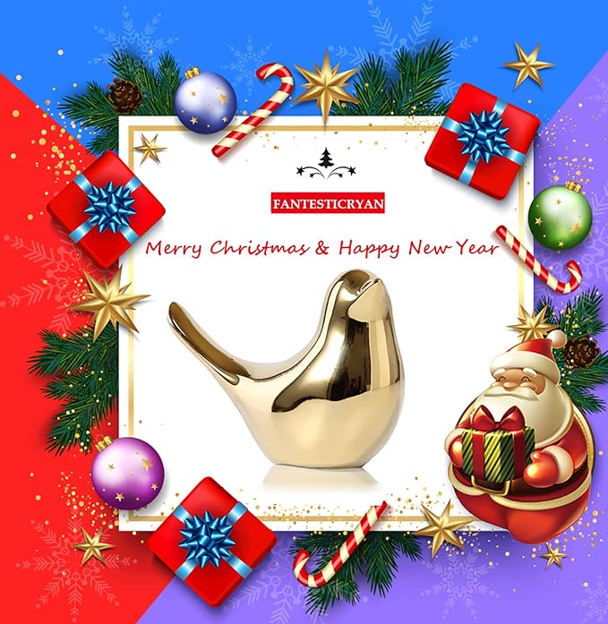 FANTESTICRYAN Small Birds Statues Home Decor, Modern Style, Gold, XL | Ceramic Animal Figurines, Decorative Ornaments, For Living Room, Bedroom, Office Desktop, Cabinets, Coffee Bar
