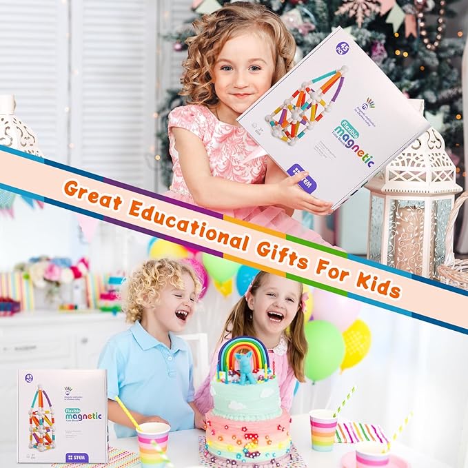 Extendable Magnetic Toy Montessori Toys for Kids Toddlers STEM Education Building Blocks 45PCS Extendable Building Block Set Birthday for Boys & Girls