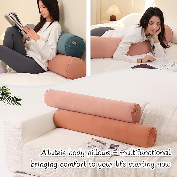 Body Pillow for Adults,Long Round Pillow,Big Cylindrical Pillow,Large Full Bolster Pillows for Side Sleepers (Blush Pink, 47.24"*7.87")