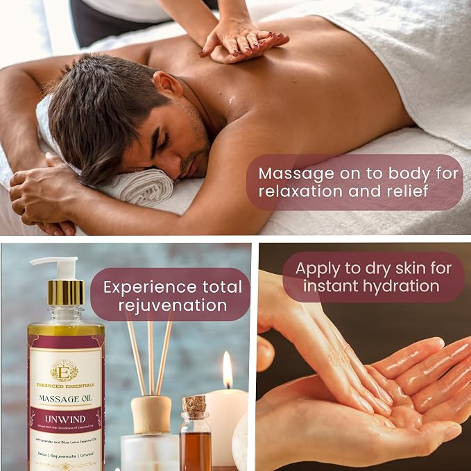 Unwind Massage Oil with Rosehip,Apricot & Vitamin E by |Scented with Pure Essential Oils only|Silky,Relaxing & Nourishing|Ideal for Date Nights||16.9 fl oz (500ml)