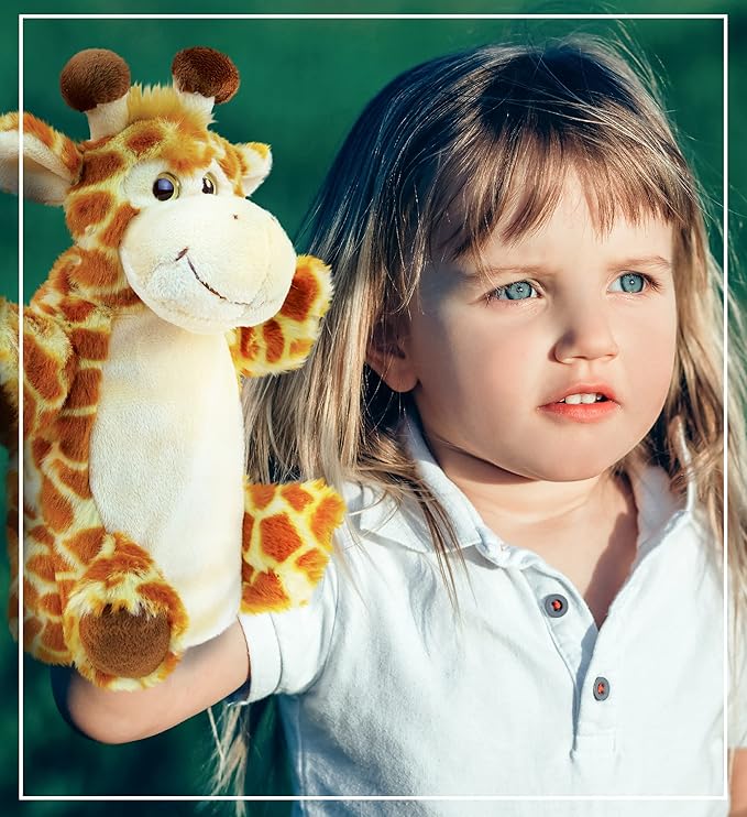 DolliBu Giraffe Plush Hand Puppet For Kids - Soft Plush Stuffed Animal Hand Puppet Toy for Puppet Show Games & Puppet Theaters for Kids, Adult Cute Puppets Educational Toy to Teach Children & Toddlers