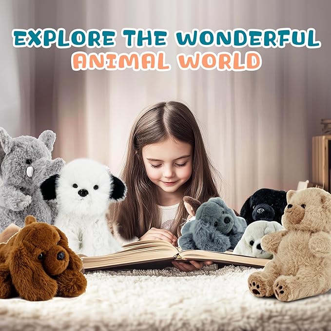 Plush Puppy Dog Set - 2 Pack 10 Inch Soft & Fluffy Stuffed Animal Dogs, Huggable Black & Gray Plush Puppies, Cuddly Toy Gift for Kids & Dog Lovers, Machine Washable & Ultra-Soft