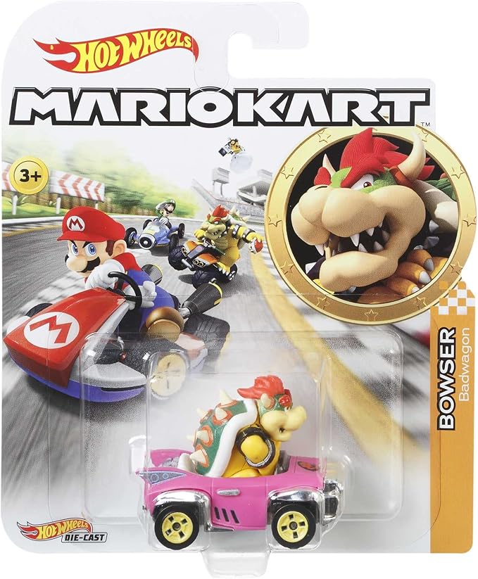 Hot Wheels GBG31 Mario Kart 1:64 Die-Cast Bowser with Badwagon Vehicle,Multicolour