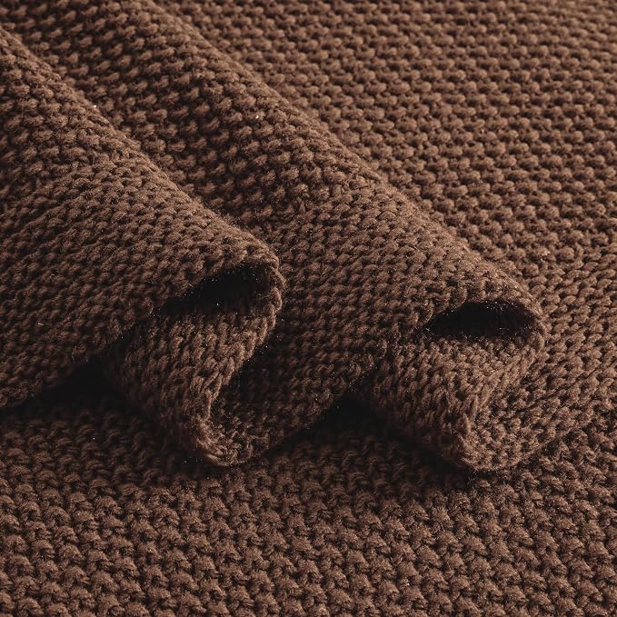 CozeCube Dark Brown Seed Stitch Throw Blanket 50"x60", Farmhouse Decor | Blanket for Couch, Soft Cozy Cable Knit Throw for Bed Sofa Living Room, Lightweight Warm Decorative Christmas Blanket