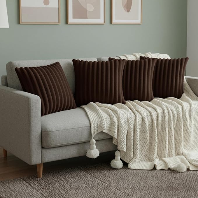 Brown Throw Pillow Covers 20 x 20 Set of 4, Cute Boho Throw Pillow Cover for Couch/Bed, Decorative Pillows Covers for Sofa/Bed, Accent Pillow Covers for Living Room, Rustic/Home/Room Decor