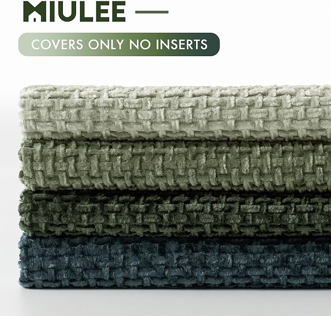 MIULEE Soft Decorative Chenille Pillow Covers Green Navy 18x18 Pack of 4 | Nordic Home Decor, Moody Green–Navy Set, Couch Throw Pillows, Farmhouse Boho Cushion Covers for Sofa Bed Living Room