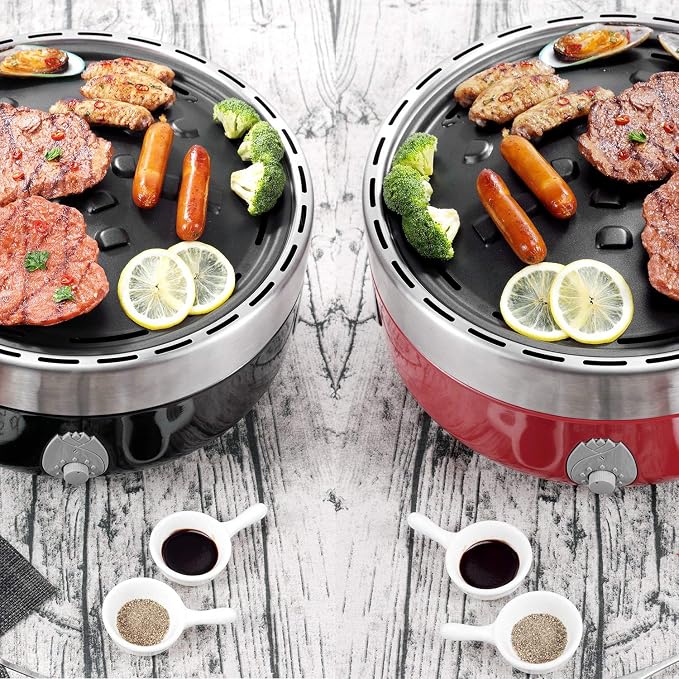 Portable Smokeless Charcoal BBQ Grill - Outdoor Camping Small Tabletop Cooking Mini Barbecue - Built in Fan Power by 4A Battery Or Phone Charge