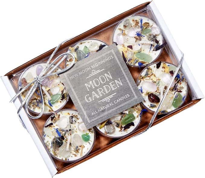 Moon Garden Candle by New Moon Beginnings - Soy Candle - All Natural Aromatherapy Crystal Candles - Intention Candle - Manifestation Candle - Set of 6 Tealights