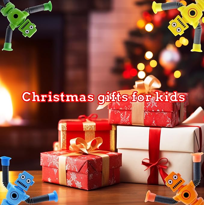 12PCS Suction Cup Robot Toy,Toys for Kids with Autism,Autism Sensory Products,Suction Cup Toy,pop Tubes Robots Stress and Anxiety Relief for Kids 3 4 5 6 7,Christmas Easter Gifts for Girls and Boys