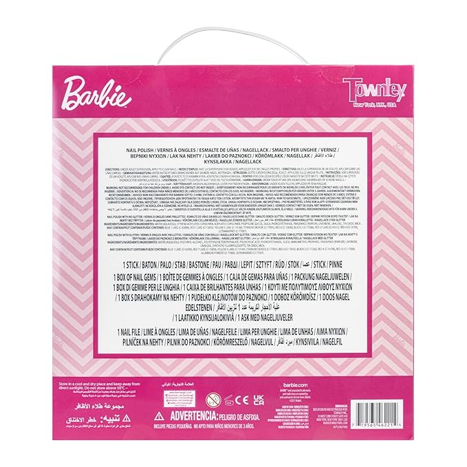 Barbie Movie 18 Piece Set Kids Water-Based Nail Polish Set, Includes Nail Polish, Nail Gems, Nail File for Age 3+, Parties Birthday by Townley Girl