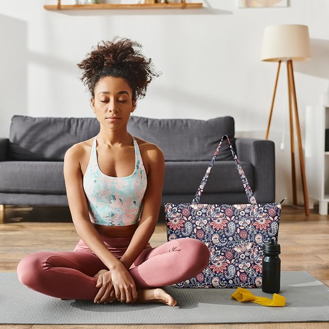 Yoga Bag for Women, Large Canvas Yoga Mat Tote Bag with Yoga Mat Carrier - Large Mat Pocket Fitness Tote for Pilates, Gym, Travel, Office & Beach
