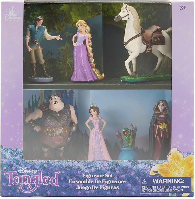 Disney Store Official Tangled Figure Set - Includes 7 Fully Sculpted Figures in a Gift Box - Featuring Rapunzel, Flynn, Pascal & More- Perfect for Fans of Rapunzel Toys & Play Figure Playsets