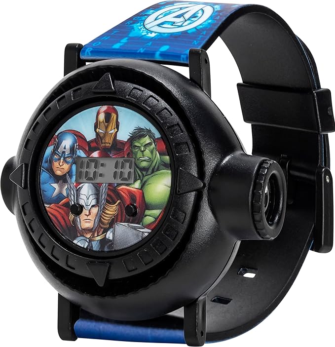 Marvel Avengers Kids Digital Projection Watch with 10 Image Projector, Comfortable Strap, and Durable Design - Fun and Interactive Timepiece for Boys, Perfect for Young Avengers Fans