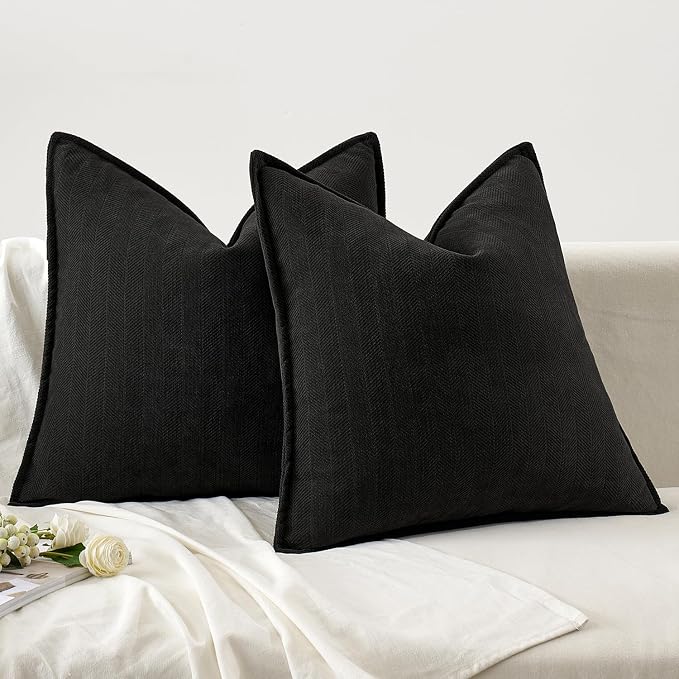 MIULEE Pack of 2 Black Decorative Chenille Pillow Covers 20x20 Inch | Soft Couch Throw Pillows,Farmhouse Cushion Covers with Elegant Design for Sofa,Bedroom,Living Room,Spring Home Decor