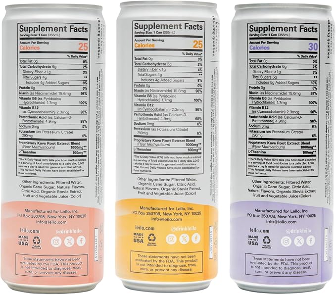Leilo | Kava Powered Sparkling Relaxation Drink | Classic Variety-Pack - Includes: Raspberry Hibiscus, Tangerine Mango, Blackberry Orange | 12 fl oz Cans (Pack of 12)
