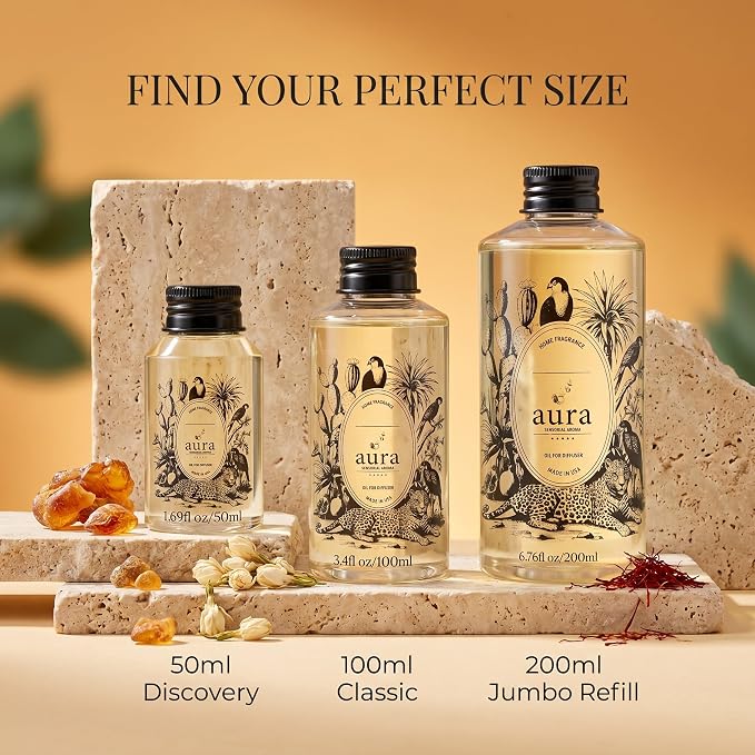A U R A - Corsica Fragrance Oil for Waterless Scent Diffuser - Inspired by M.F.K Baccarat Rouge | 6.7 fl oz / 200 ml Essential Oil Blend for Aromatherapy & Hotel Collection Diffuser