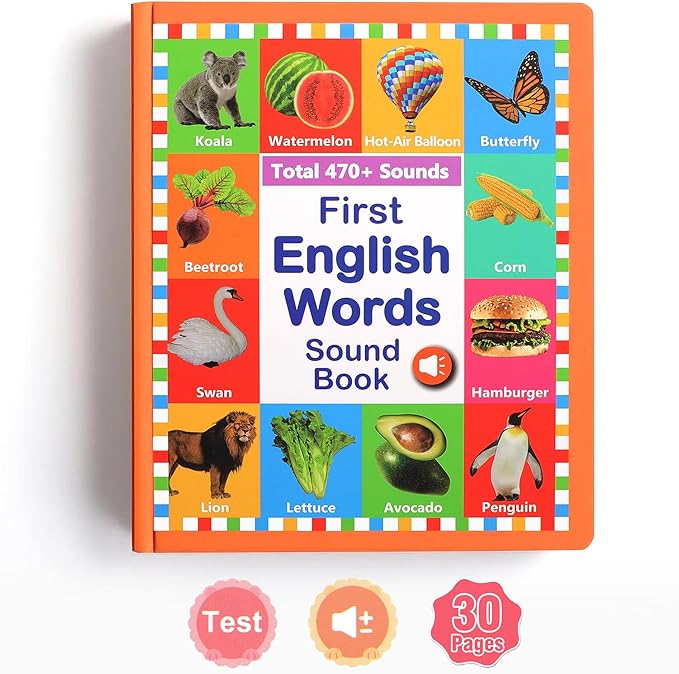First English Words Sound Book, Total 470+ Sounds, 21 Themes, My First English Sound Toy, Interactive Sound Books Kids Learning Toys, Educational Toys Birthday Gift for Toddlers Kids Age 3 4 5 6