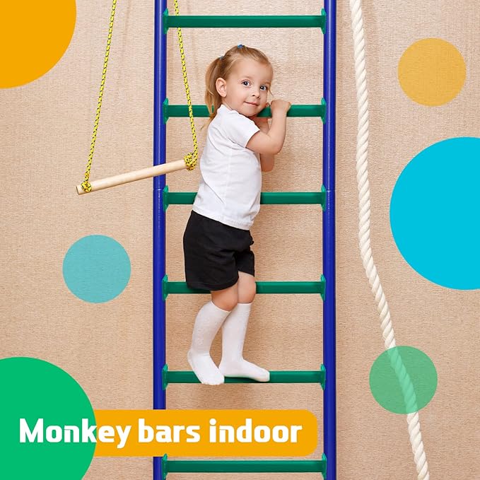 Dunzy 12 Pack Monkey Bars Swing Set Accessories Rods Playset Ladder Rungs Hardware Kit Steel Monkey Bar with Screws for Backyard Playground Equipment Mounting Plates(15-1/8 Inch,Green)