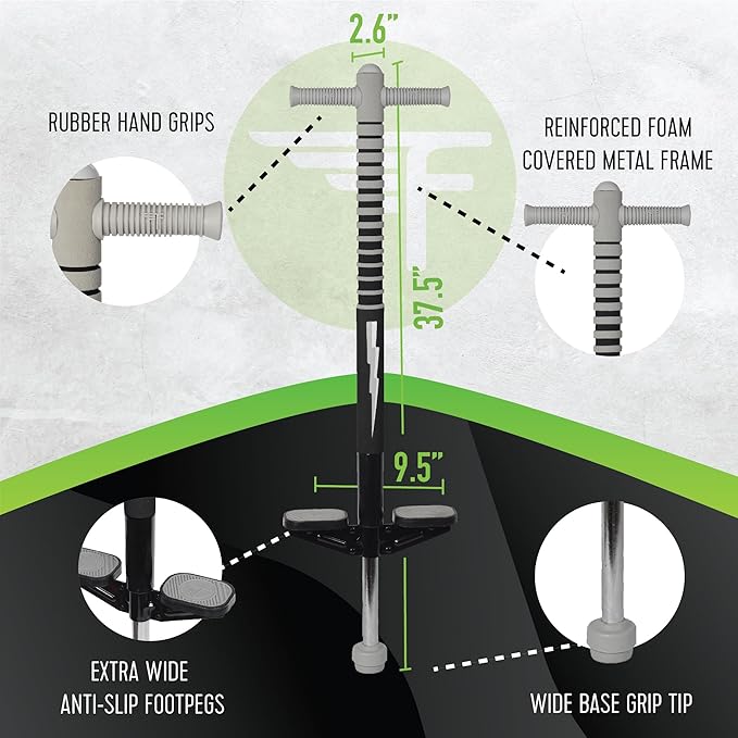 Flybar Foam Maverick Pogo Stick for Kids Ages 5+, Weights 40 to 80 Pounds by The Original Pogo Stick Company , Black/Silver