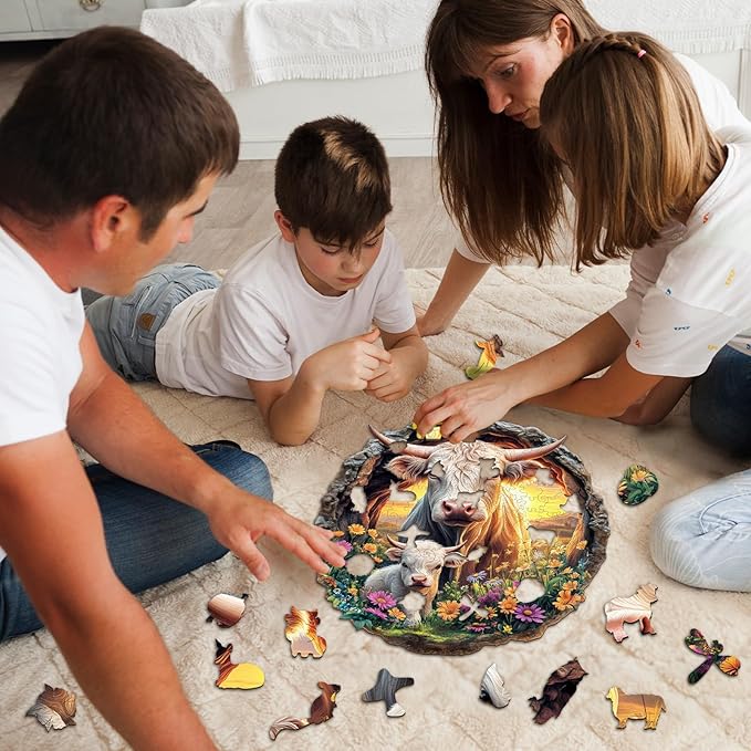 Wooden Puzzles for Adults - Cattle Family Wooden Jigsaw Puzzle, Unique Animal Shaped Wood Puzzles Adult, Christmas Birthday Gifts for Friends/Family, Home Decor 11.4 * 11.4in 200pcs