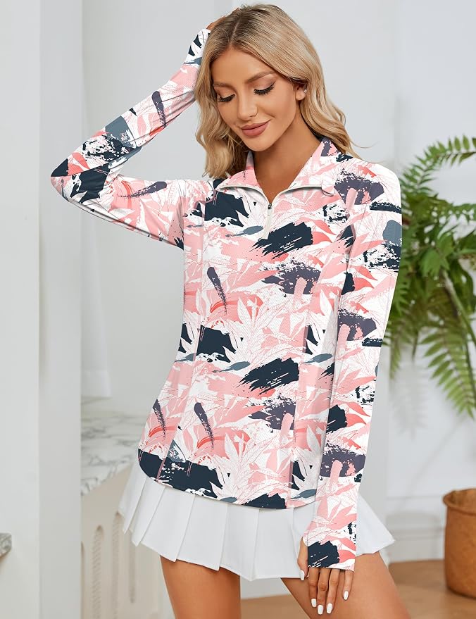 LOMON Women Long Sleeve Shirts Sun Protection 1/4 Zip Summer Quick Dry Hiking Shirts Quarter Zip Pullover for Women