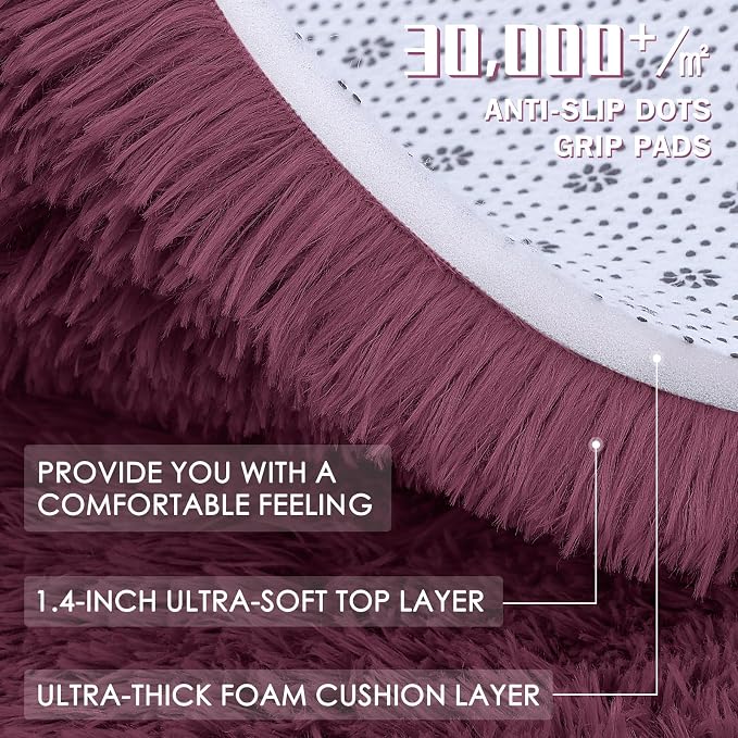 OLANLY 2x4 Machine Washable Runner Rugs for Hallway, Soft Fluffy Shaggy Bedside Rugs for Bedroom, Living Room, Indoor Floor Carpet for Kids Girls Boys, Nursery Rooms, Home Decor Aesthetic, Burgundy