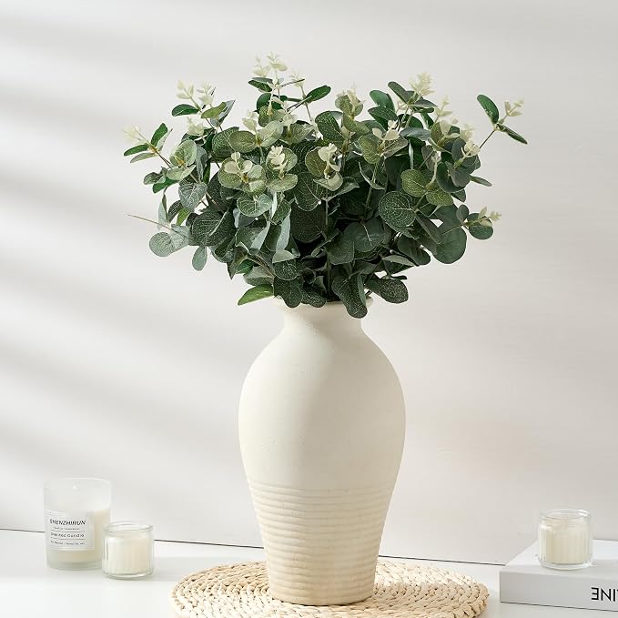 Ceramic Flower Vase Home Decor,11inches Large Farmhouse Table Vases | Rustic Vintage Living Room Kitchen Bedroom Decorations for Home, Shelf, Fireplace Mantel Decoration (11",Off-White)