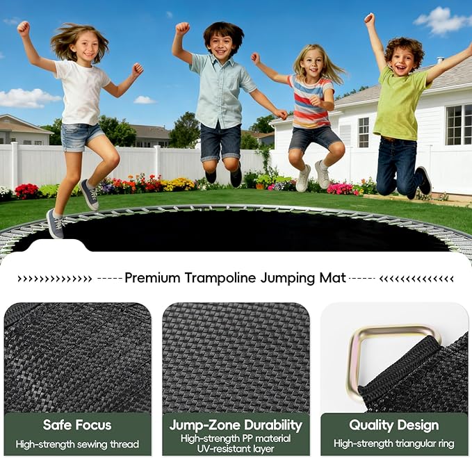 Trampoline Mat Replacement,12.6ft Diameter Mat with 72 Rings,Fits 14ft Trampoline and 5.3-5.7“ Spring (Frame & Spring Not Include)