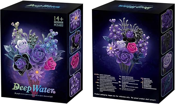 Purple Rose Bouquet Building Set, Compatible with Lego Flowers for Adults - Gift for Halloween, Gothic Retro Artificial Flowers Botanical Collection Home Decor