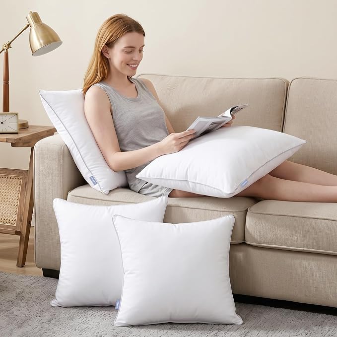 Leeden 22 x 22 Pillow Inserts (Set of 2) - Throw Pillow Inserts with 100% Cotton Cover - 22 Inch Square Decorative Pillows for Sofa, Couch, Bed and Home Decor
