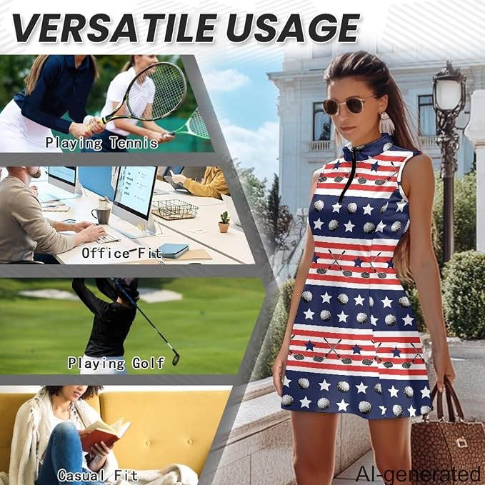 Golf Dress Tennis Dresses for Women with Built in Shorts and Pockets Sleeveless Athletic Dress Workout Dress