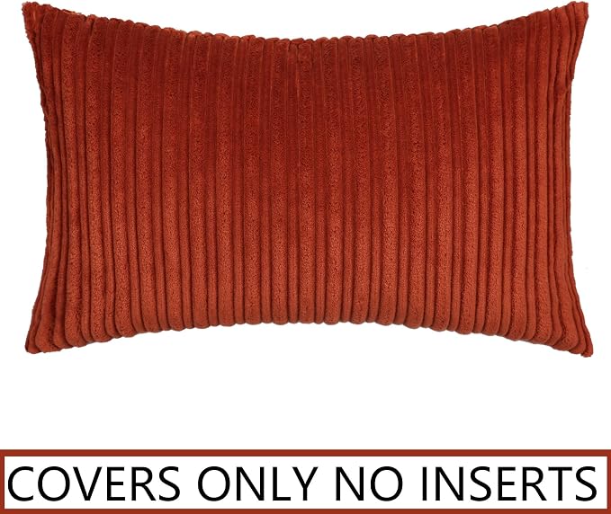 UGASA Fall 12x24 Inch Pillow Cover Pack of 1 Soft Boho Stripe Corduroy Long Rectangle Lumbar Cushion Case Farmhouse Decorative Throw Pilowcase for Bed, Couch, Sofa, Bedroom, Living Room, Burnt Brick