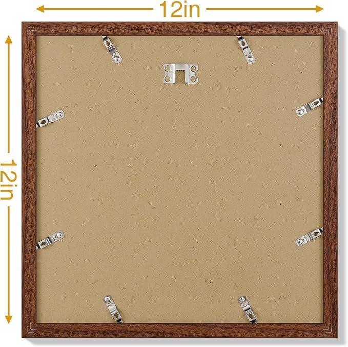 Vittanly 12x12 Picture Frames Set of 9 for Wall Mounting, Wood Grain Brown | Display Pictures 8x8 with Mat or 12x12 without Mat for Wall Mounting, Square Photo Frames for Home Decor, Engineered Wood