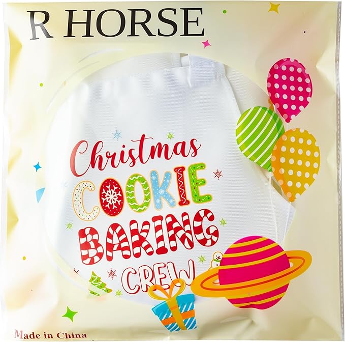 R HORSE Christmas Kid Apron & Chef Hat Set, 2Pcs Children Kitchen Apron, Dress Up Role Play Chef Toy Cooking Baking Painting Training Kit for Kids Birthday Gift