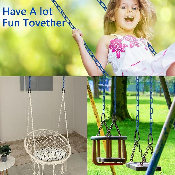 2 Swing Chains Heavy Duty (63") Fully Plastic Coated with 4 Free Quick Links Anti-Rust Iron Link Chains for Playground Kids Tree Swing Seat Accessories and Replacement (Blue)