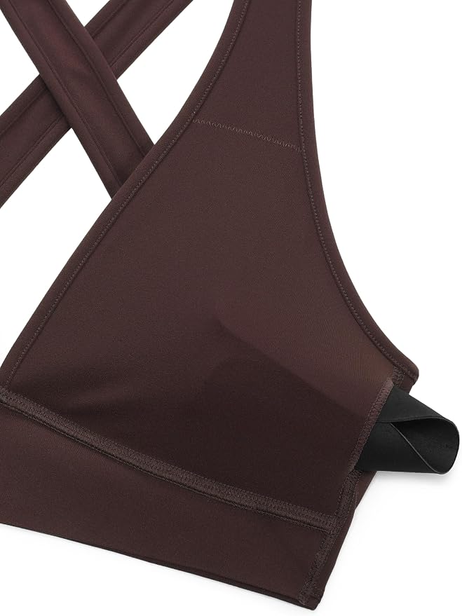 CRZ YOGA Butterlift Deep V Neck Sports Bras for Women - Padded Gym Wide Straps Cut-Out Cross Back Crop Pilates Workout Top