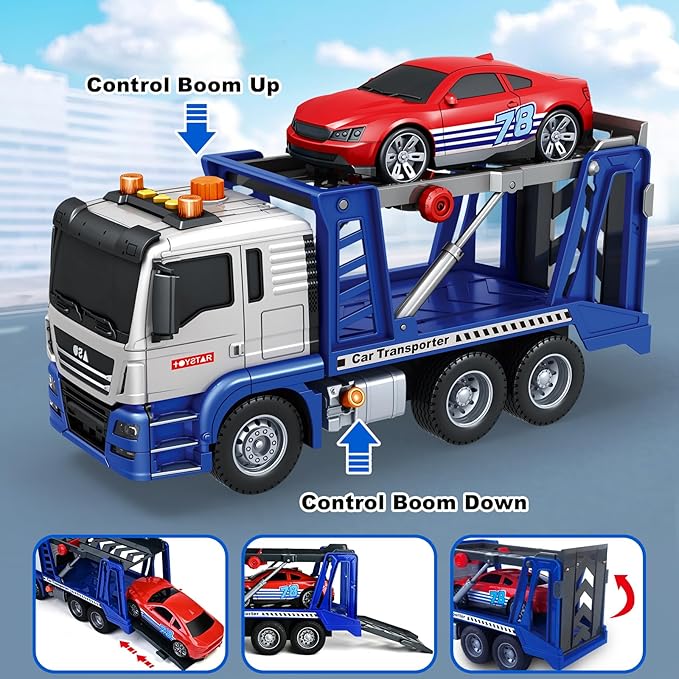 SpringFlower 3 4 5 6 7 8 Years Old Boys Truck Toy, Transport Cars Carrier Truck with Racing Car, Toddler Boy Vehicle Toy with Lights Sounds, Boys Girls Christmas Birthday Gifts