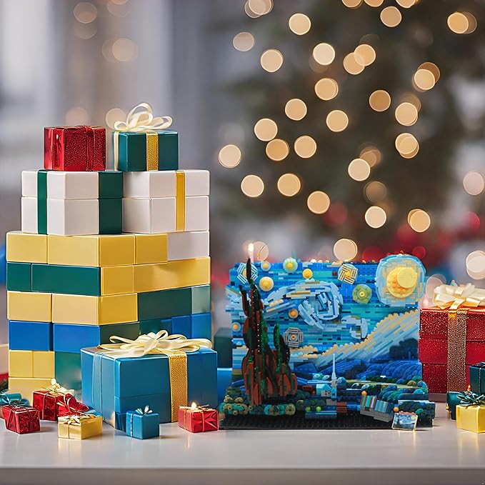 The Starry Night Toy Building Sets,DIY Building Blocks Van Gogh Starry Sky World Painting,Small Particles Children's Educational Assemble 3D Model,Stacking Blocks for Children and Adults