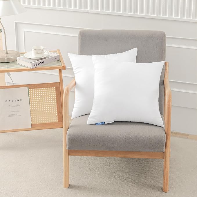 Leeden 24x24 Pillow Inserts Set of 2, 24 Inch Decorative Throw Pillow Inserts, Soft Fluffy Square Throw Pillows for Couch, Sofa, Bed, and Home Decor White Cushion