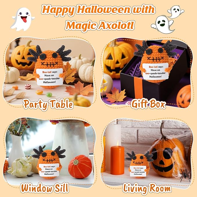 Halloween Goodie Bag Stuffers, Crochet Axolotl Décor for Teen Girls Boys, Non Candy Treats in Goody Bag & Boo Basket, Trick or Treat for Kids