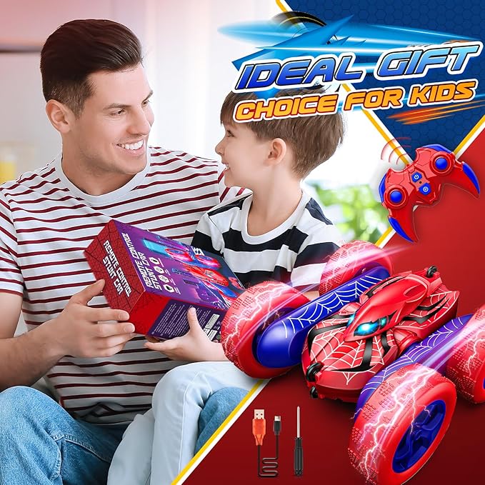 Remote Control Car,Double Sided 360° Rotating 4WD RC Cars Toys for 3-12 Year Old Boys 2.4GHz Electric Rechargeable Race Stunt Birthday Halloween Christmas Easter Toys for Boys 4-6 3-4