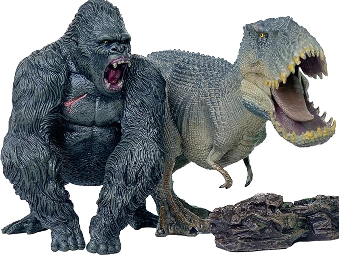 Gorilla VS Vastatosaurus Rex Dinosaur Toys with Realistic Rock Action Figure Rampage Gorilla Fight Tarbosaurus Animal Figurines for Role Playing for Kids