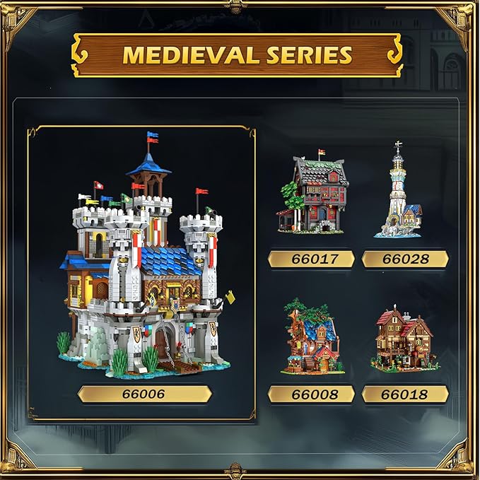Medieval Castle Building Sets for Adults, Medieval Architecture Set with Light, Collectible Model or Home Office Decor, Street View House Building Kits 66006