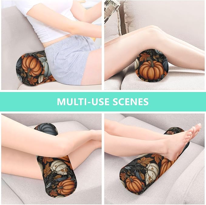 Fall Thanksgiving Pumpkin Neck Roll Pillow Bolster Round Health Memory Foam Long Cervical Cylinder Pillows with Removable Washable Cover for Body Bed Legs Back Yoga
