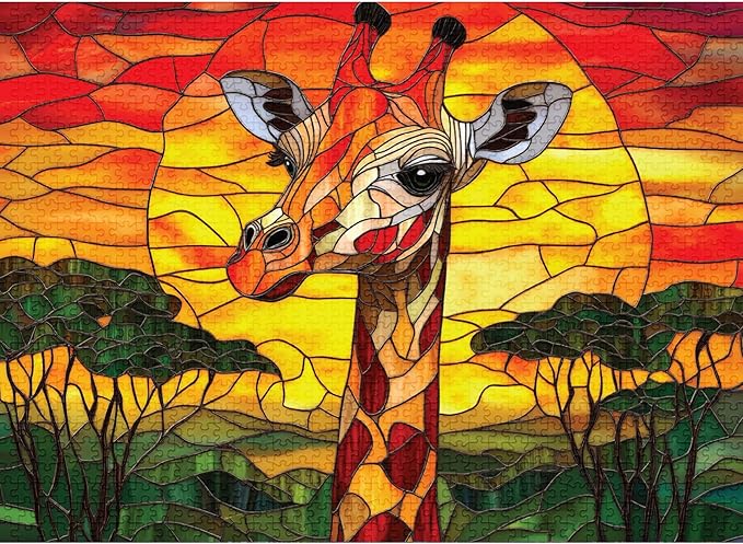 Sunset Giraffe #10 – 1000 Piece Jigsaw Puzzle for Adults | Premium European Blue Board | Satin Low-Glare Finish | Ribbon Cut | Bonus Poster | Display-Worthy Box | Printed in USA | Final Piece Puzzles