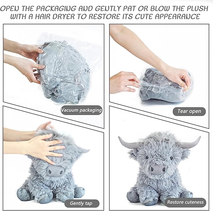 Highland Cow Weighted Stuffed Animals, 4 Lbs White Highland Cow Plush 13.7 Inches, Surprise Weighted Stuffed Animals Gift for Kids Birthdays, Halloween, Christmas (White)